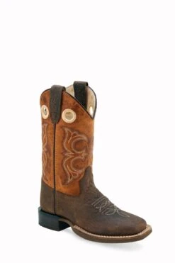 'Old West' Children's Western Square Toe - Brown / Orange