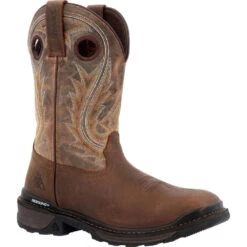 'Rocky' Men's 11" Ram's Horn EH Western Square Toe - Western Dark Brown -Fashion Shoe Store RKW0393 1024x1024@2x
